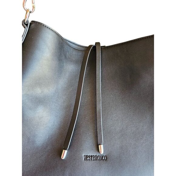 Westbronco Black Faux Leather Bucket Bag With Adjustable Strap & Metallic Accent - Picture 3 of 14